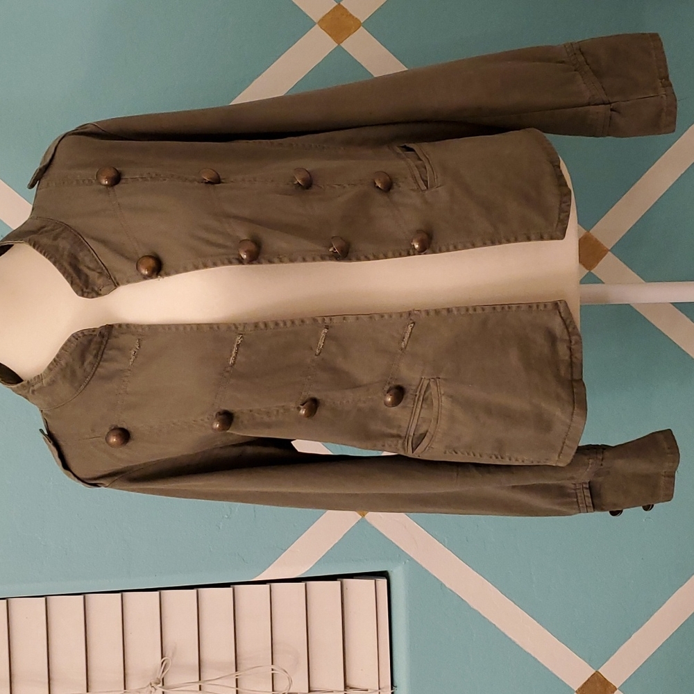 Olive Green Military style light wear  jacket with brass colored buttons